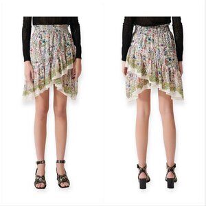 Maje Jonquille Floral-print‎ Crepe Mini Skirt, Size 40EU/US M